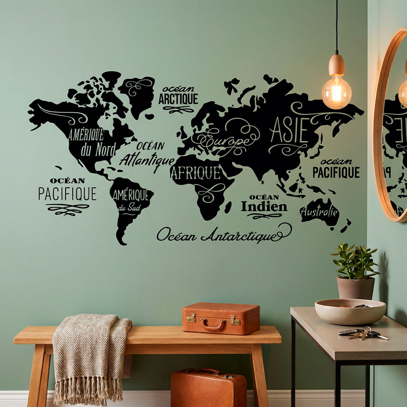 Carte Mundi Oc&eacute;ans et Continents en fran&ccedil;ais 6/7