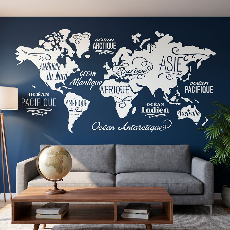 Carte Mundi Oc&eacute;ans et Continents en fran&ccedil;ais 7/7