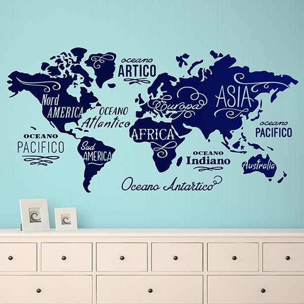 Stickers muraux: Carte Mundi Océans et Continents en italien