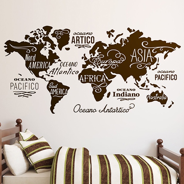 Stickers muraux: Carte Mundi Océans et Continents en italien