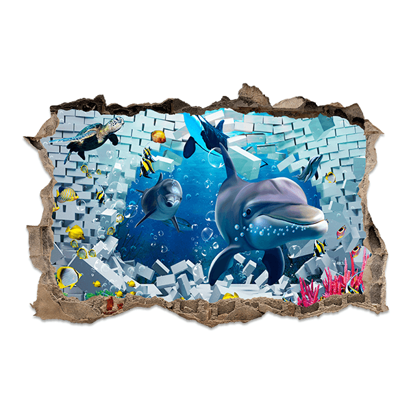 Stickers muraux: Les dauphins traversent le mur
