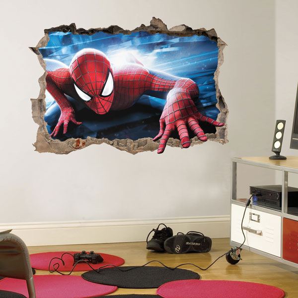 Sticker mural enfant Trou dans le mur Spiderman