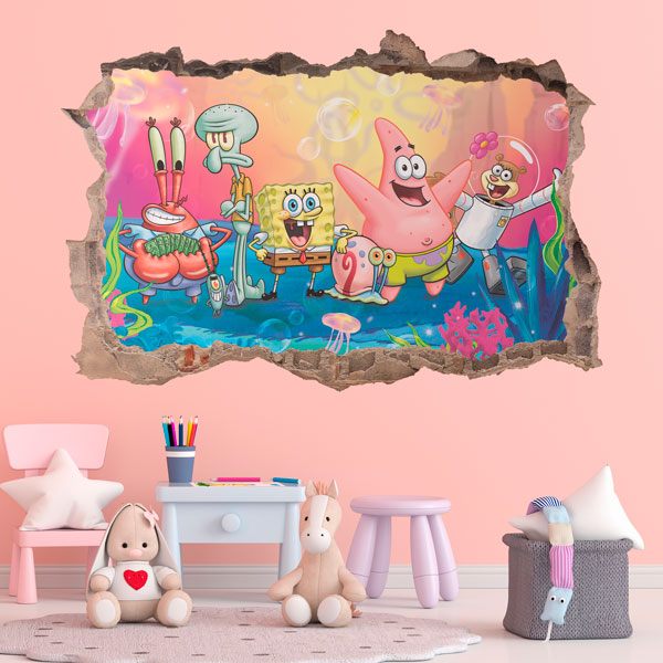 Sticker mural enfant Trou Bob l'Eponge et ses amis