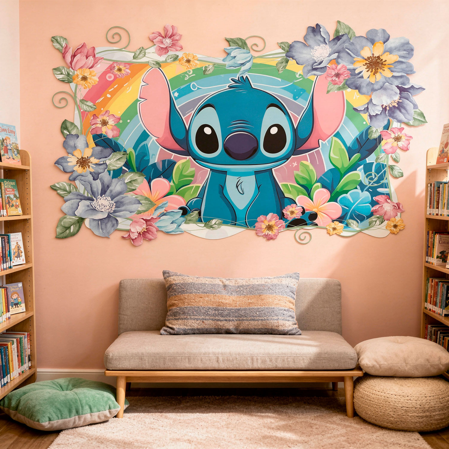 Stickers pour enfants: Stitch arc-en-ciel floral