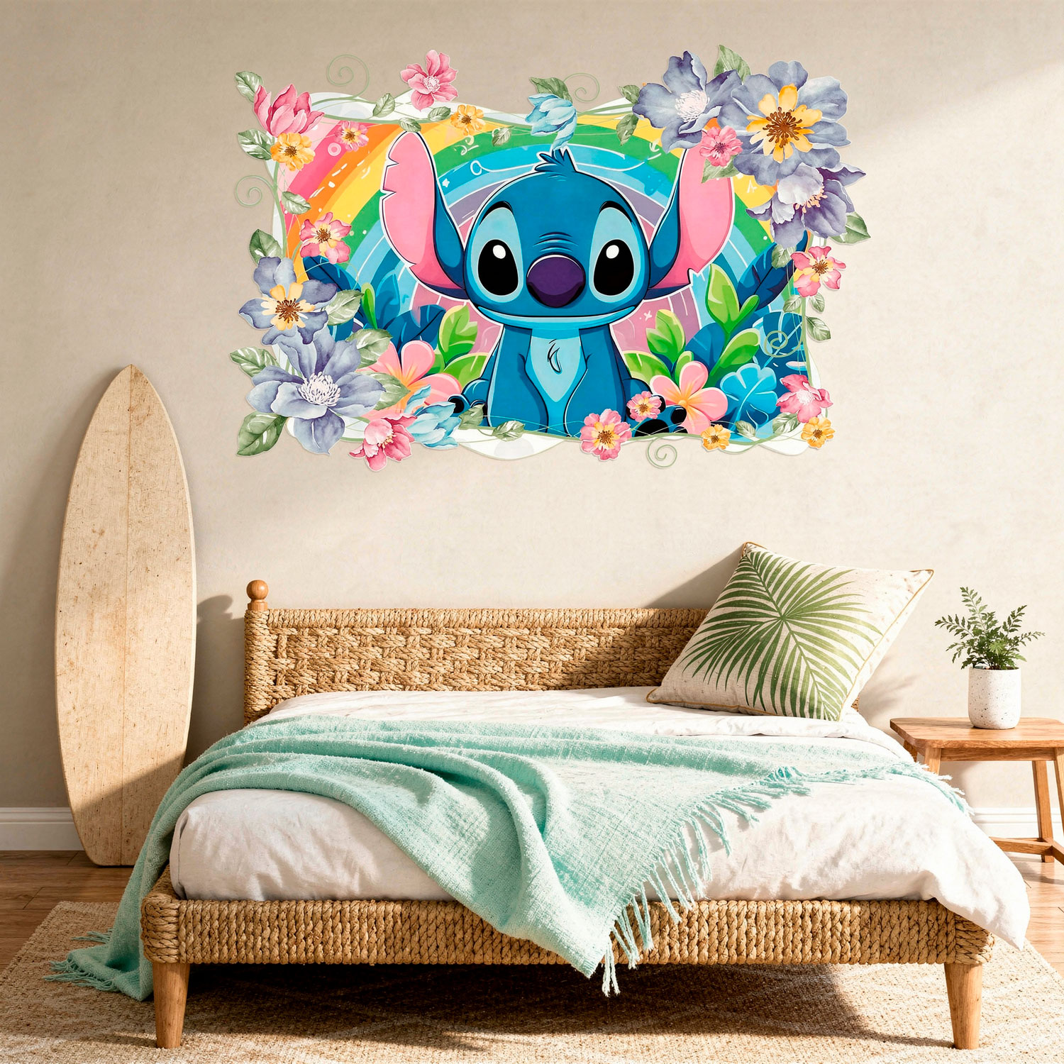 Stickers pour enfants: Stitch arc-en-ciel floral