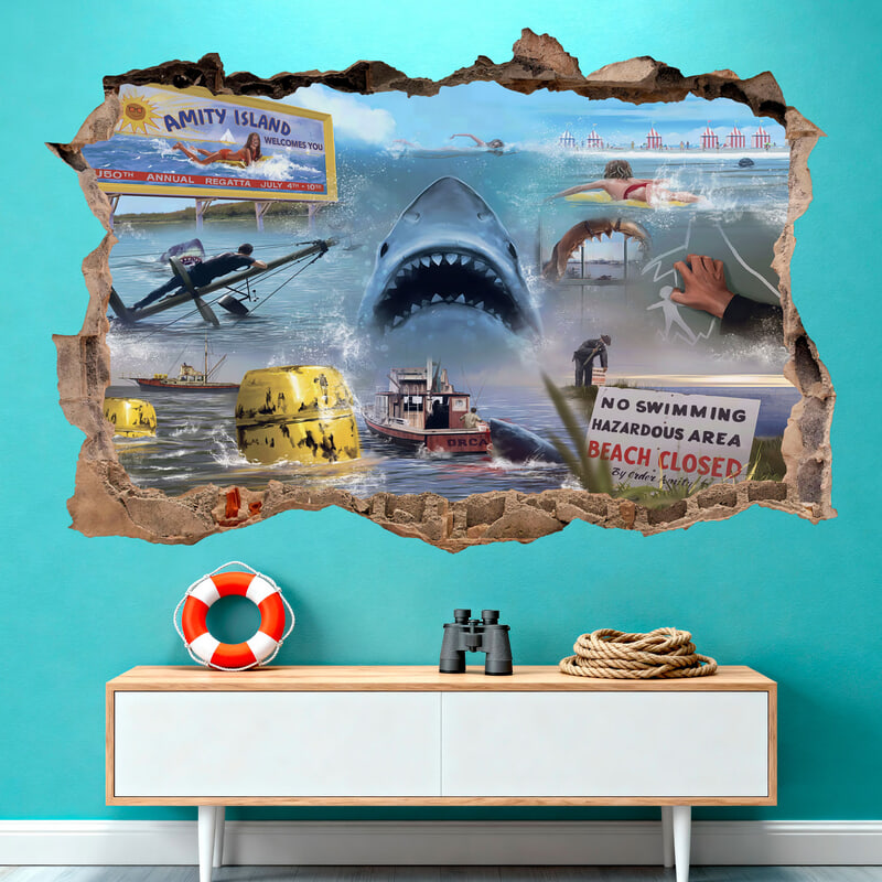 Stickers muraux: Trou dans le mur Requin Jaws