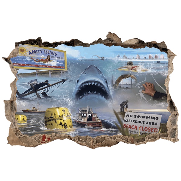 Stickers muraux: Trou dans le mur Requin Jaws