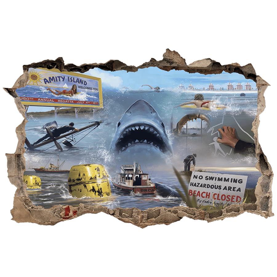 Stickers muraux: Trou dans le mur Requin Jaws