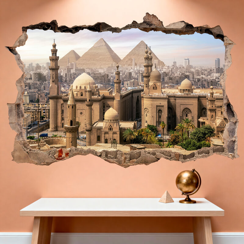 Stickers muraux: Trou dans le mur Le Caire et Pyramides d’Égypte