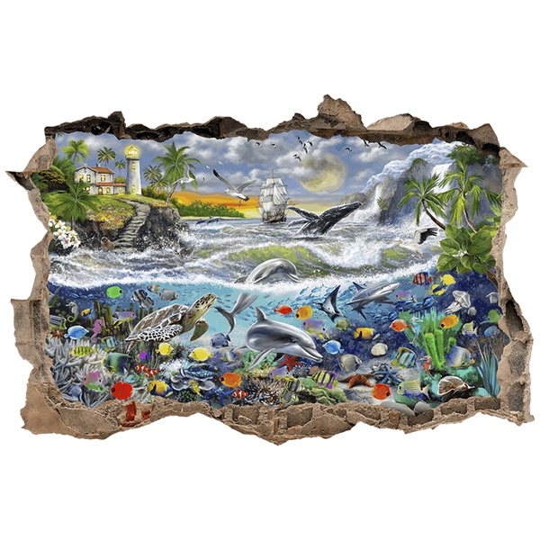 Stickers muraux: Trou dans le mur Phare et Monde Marin