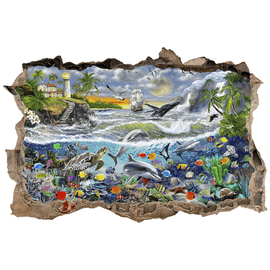 Stickers muraux: Trou dans le mur Phare et Monde Marin