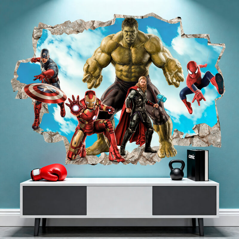 Stickers pour enfants: Trou dans le mur Super-héros Marvel Avengers