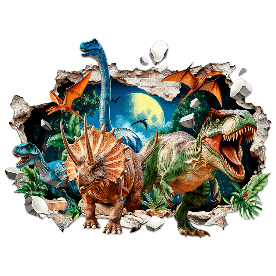 Stickers pour enfants: Trou dans le mur Dinosaures T-Rex Tricératops et P