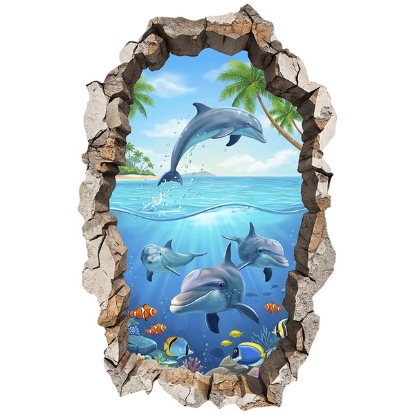 Stickers muraux: Trou de mur Dauphins tropicaux
