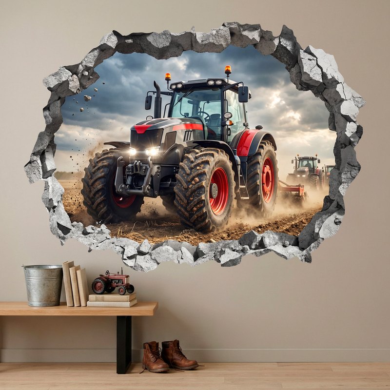 Stickers muraux: Trou de mur Tracteur de ferme