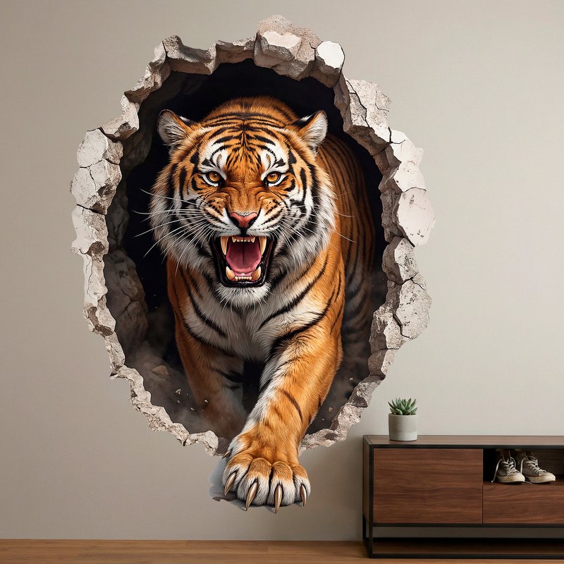 Stickers muraux: Trou de mur Tigre sauvage