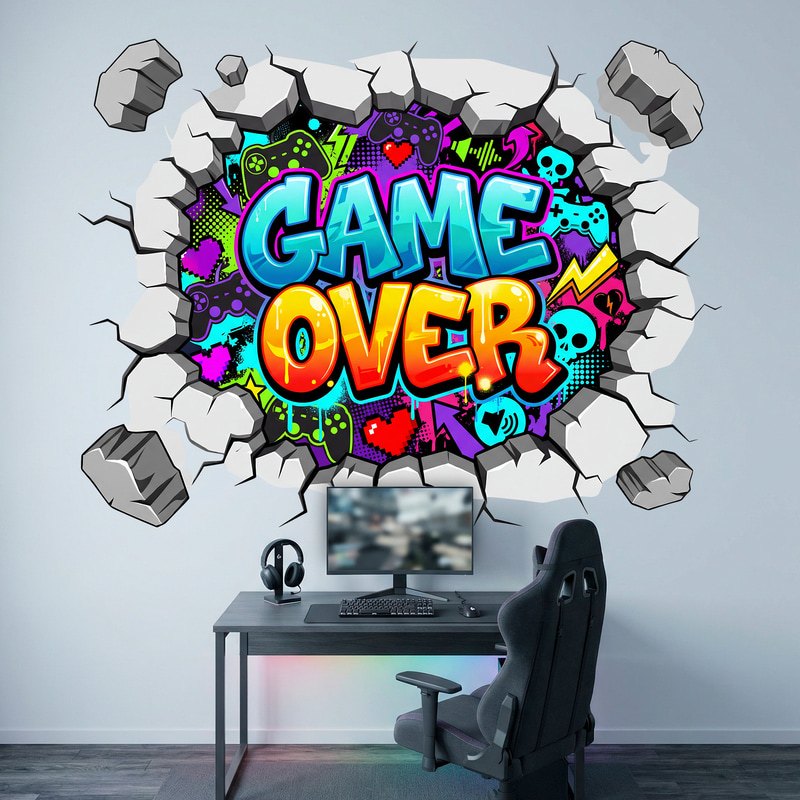 Stickers muraux: Trou de mur Game Over gamer