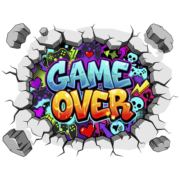 Stickers muraux: Trou de mur Game Over gamer