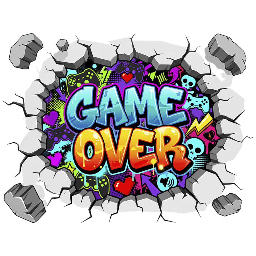 Stickers muraux: Trou de mur Game Over gamer