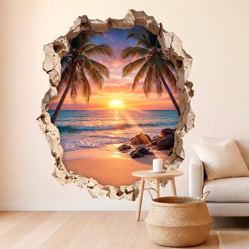 Stickers muraux: Trou de mur Plage tropicale