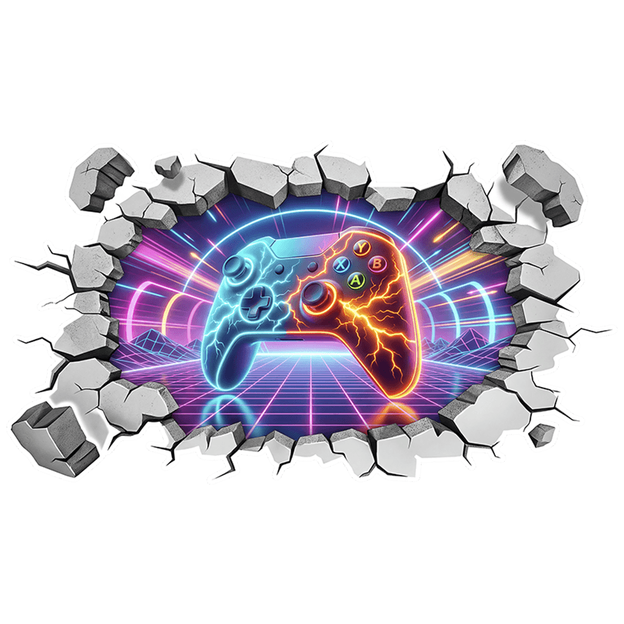 Stickers muraux: Trou de mur Manette gamer néon