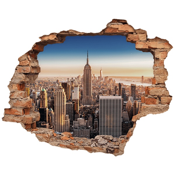 Stickers muraux: Trou de mur Skyline de New York au coucher du sole