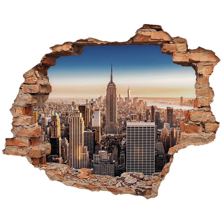 Stickers muraux: Trou de mur Skyline de New York au coucher du sole