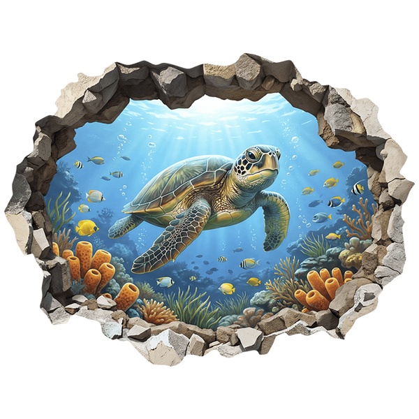 Stickers muraux: Trou de Mur Tortue de mer sur le récif corallien