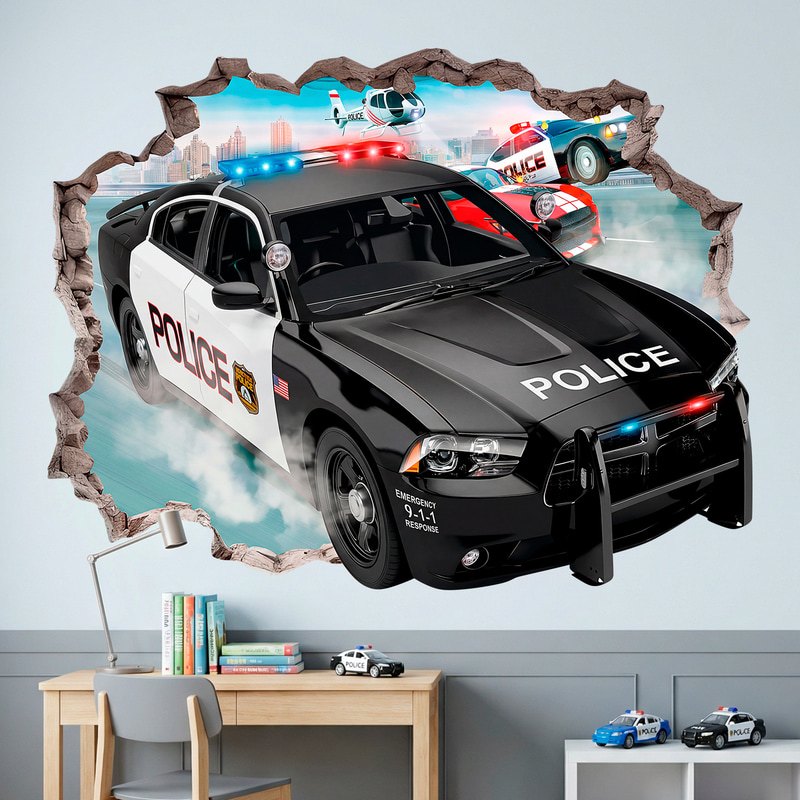 Stickers muraux: Trou de Mur Course-poursuite de voitures de police