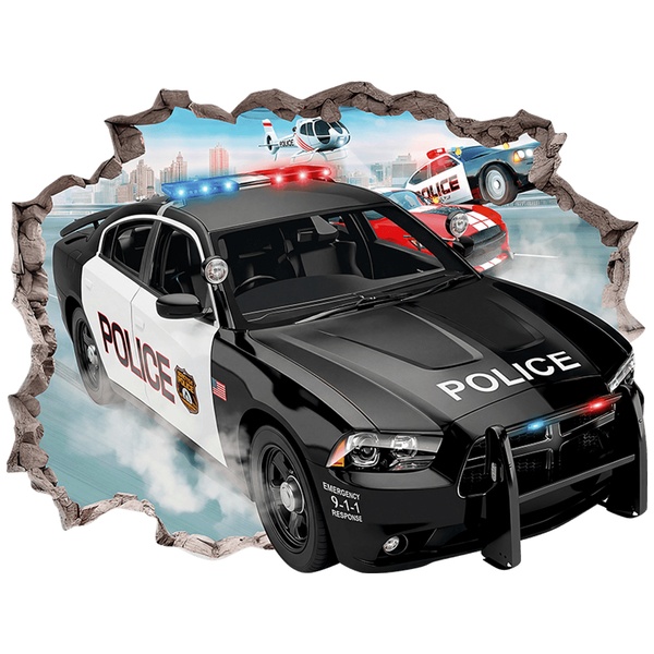 Stickers muraux: Trou de Mur Course-poursuite de voitures de police