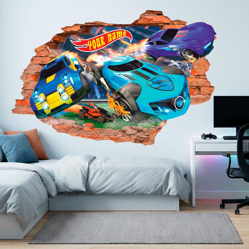 Stickers pour enfants: Trou de Mur Voitures de course futuristes avec pré