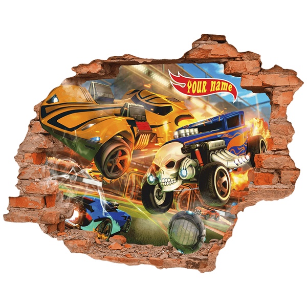 Stickers pour enfants: Trou de Mur Hot Wheels Prénom Personnalisé