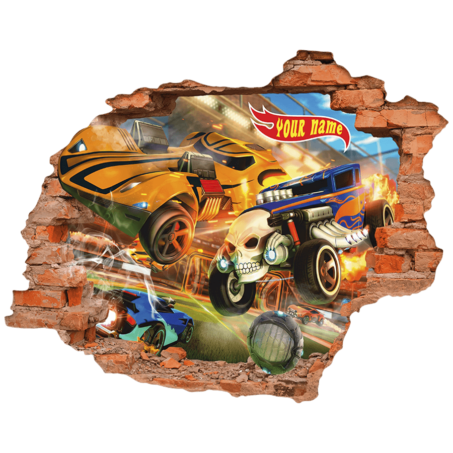 Stickers pour enfants: Trou de Mur Hot Wheels Prénom Personnalisé