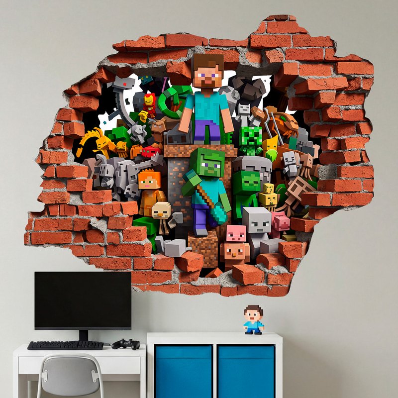 Stickers muraux: Trou de Mur Monde Minecraft