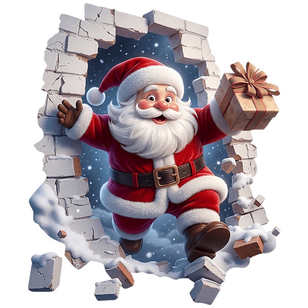 Stickers muraux: Trou de Mur P&egrave;re No&euml;l avec cadeau de No&euml;l