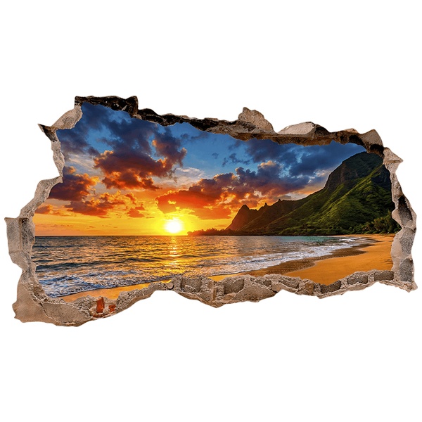 Stickers muraux: Trou de Mur Coucher de soleil sur plage tropicale