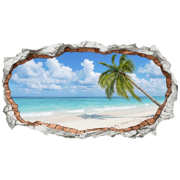 Stickers muraux: Trou de Mur Plage tropicale avec palmier solitaire