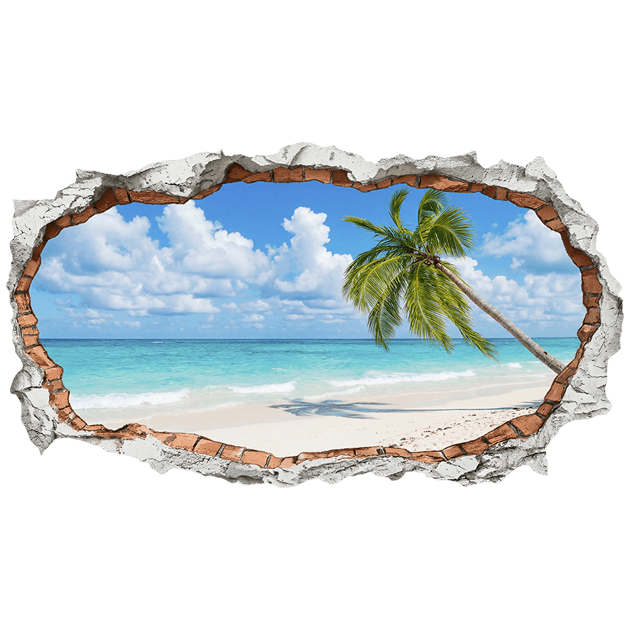 Stickers muraux: Trou de Mur Plage tropicale avec palmier solitaire