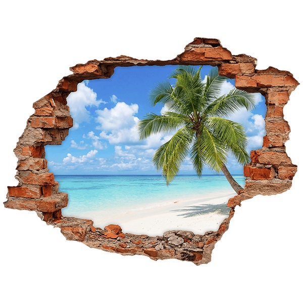 Stickers muraux: Trou de Mur Plage tropicale avec palmier au premie