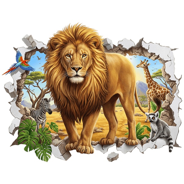 Stickers muraux: Trou de Mur Lion et animaux de la savane