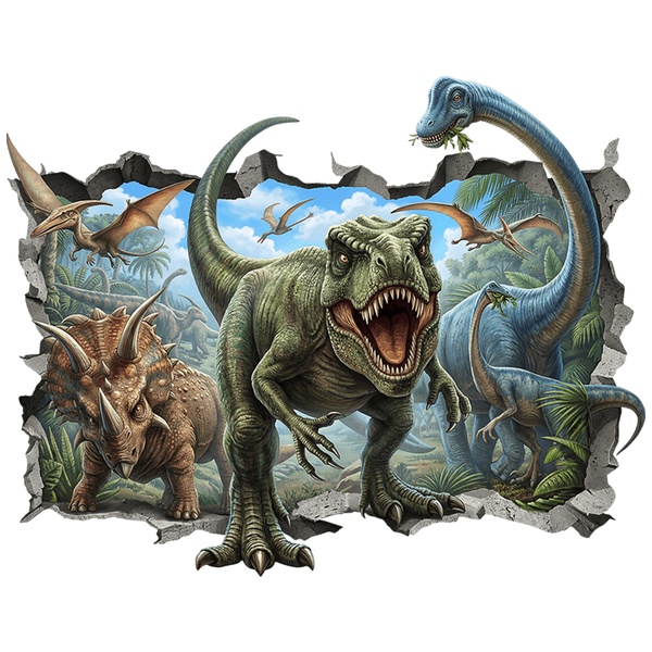 Stickers pour enfants: Trou de Mur T-Rex et dinosaures préhistoriques