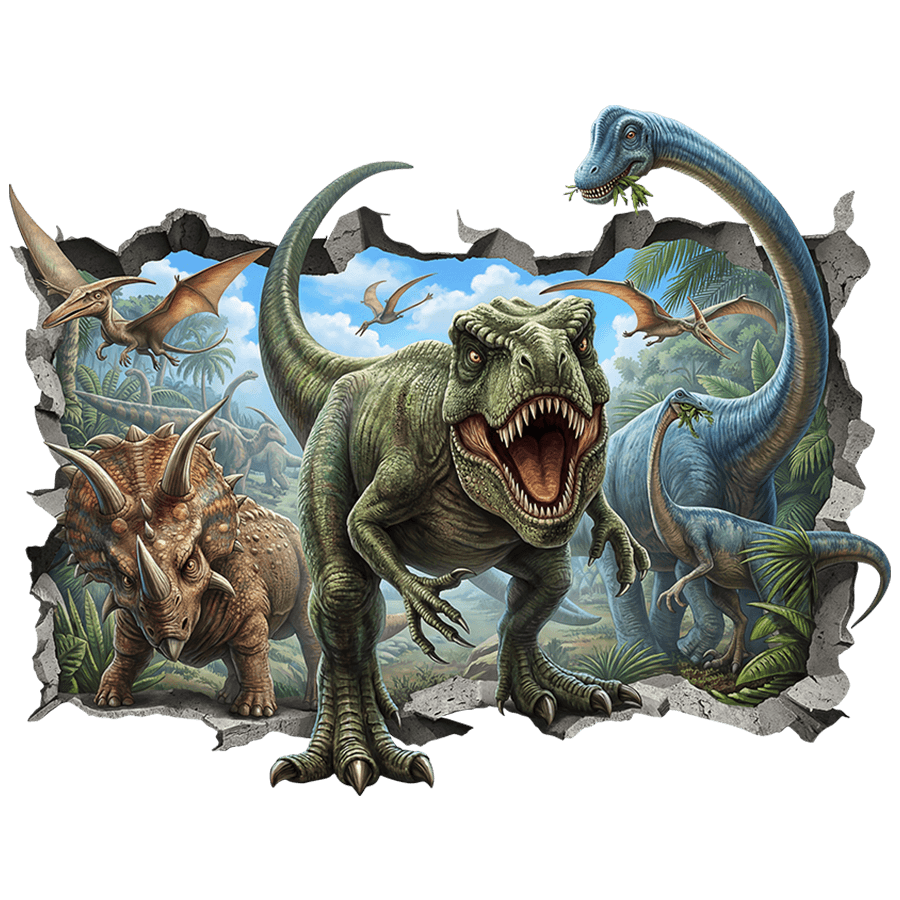 Stickers pour enfants: Trou de Mur T-Rex et dinosaures préhistoriques