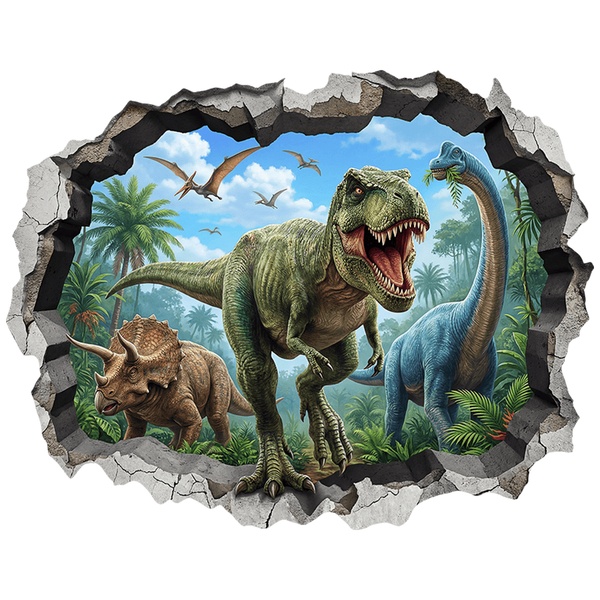Stickers pour enfants: Trou de Mur T-Rex, Tricératops et brachiosaure dan