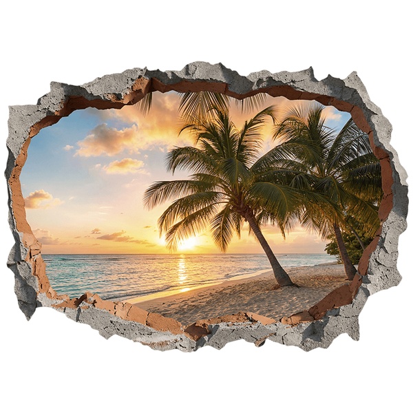 Stickers muraux: Trou de Mur Coucher de soleil sur plage tropicale