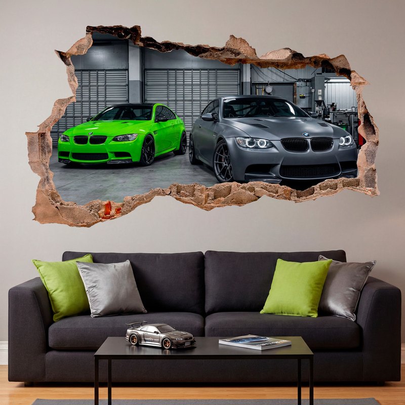 Stickers muraux: Trou de Mur Voitures de sport BMW dans le garage