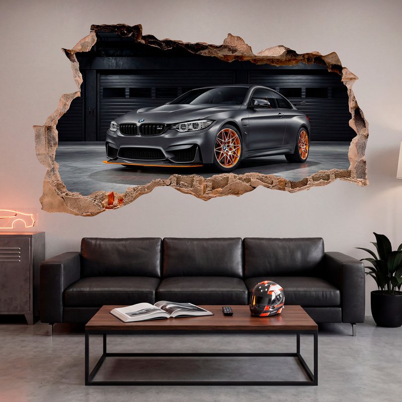 Stickers muraux: Trou de Mur BMW M3 voiture de sport dans le garage