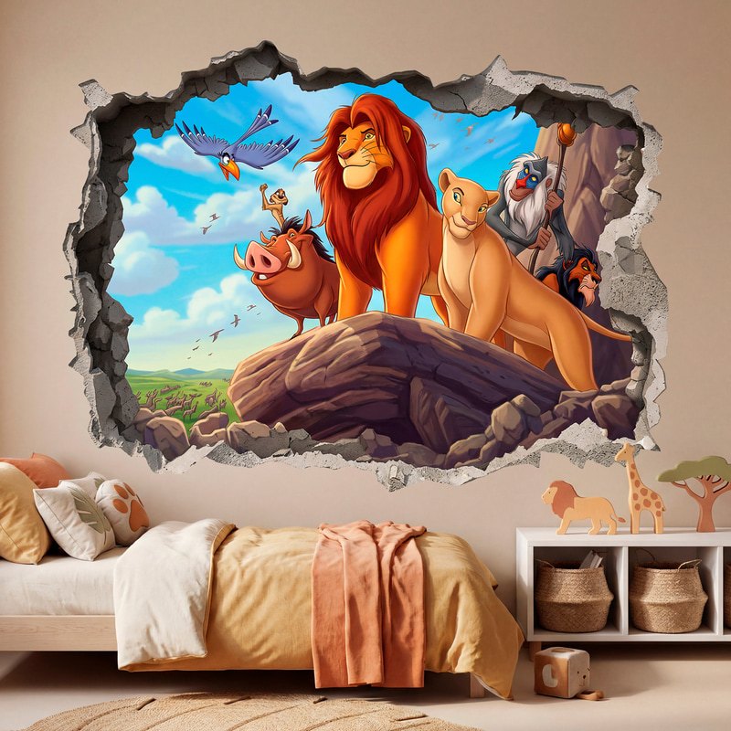 Stickers pour enfants: Trou de Mur Le Roi Lion et ses Amis