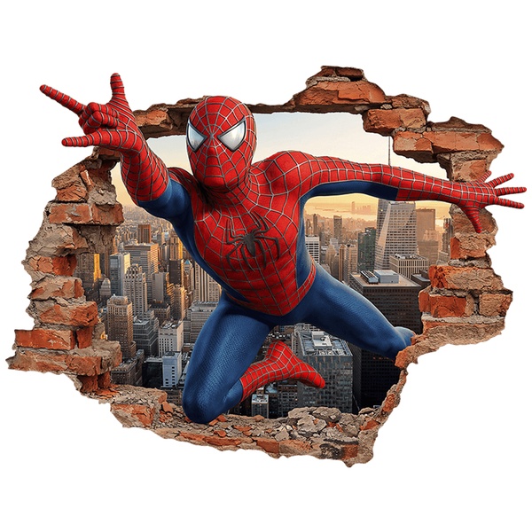 Stickers muraux: Trou de Mur Spider-Man au-dessus de la ville