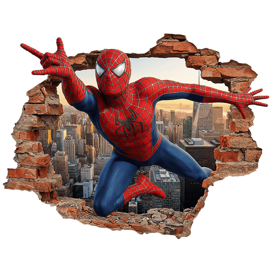 Stickers muraux: Trou de Mur Spider-Man au-dessus de la ville