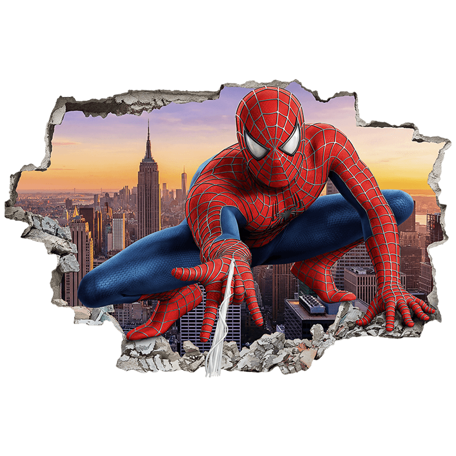 Stickers pour enfants: Trou de Mur Spider-Man lançant sa toile au-dessus